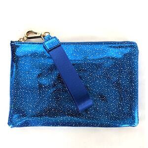 Holiday Blue Sparkle Glitter Wristlet Clutch Bag